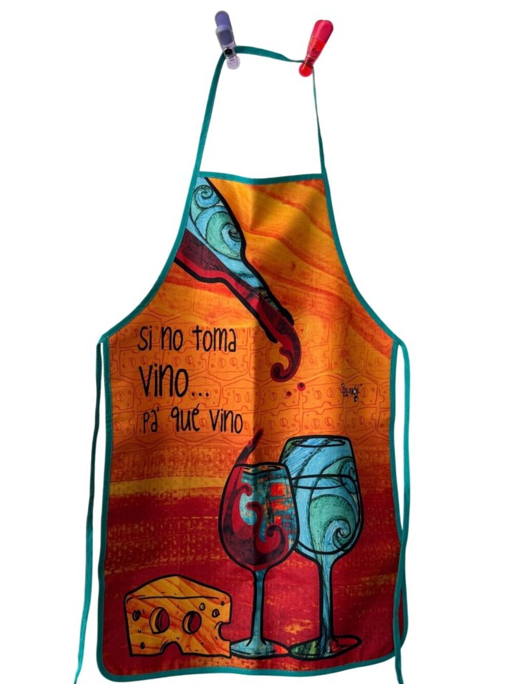 Izy Magü Colombian Artist Apron Wine Theme Si No Toma Vino Pa Que Vino Bogota